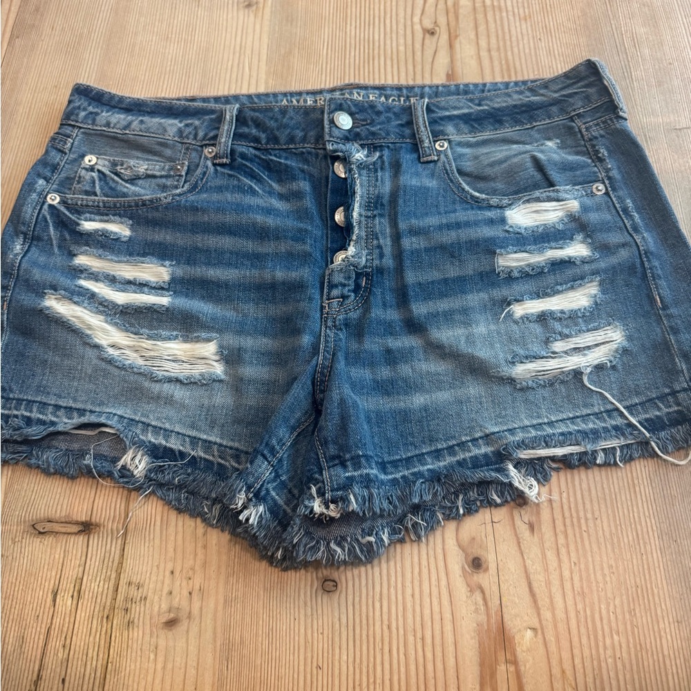 American Eagle Outfitters Blue Distressed Jean Shorts